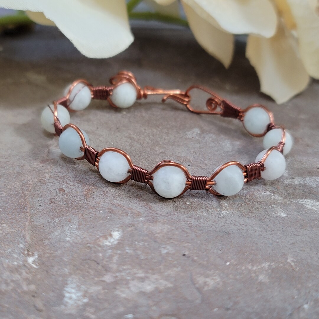 Handmade Aquamarine Copper Wire Wrapped Beaded Bracelet